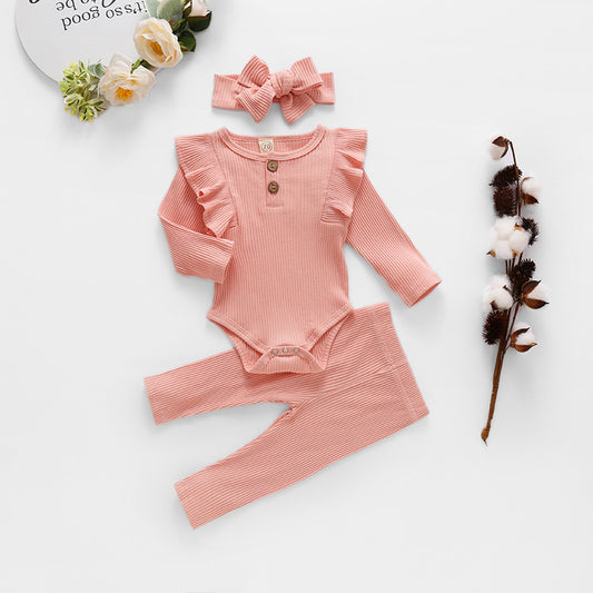 Geribde driedelige baby meisjes set