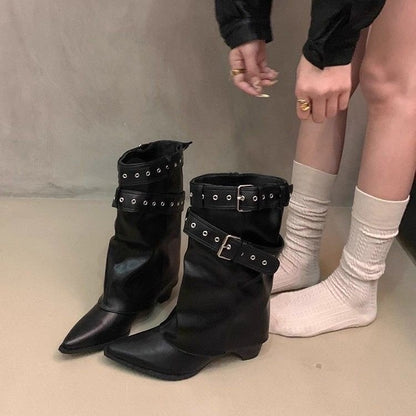 Western Belt Buckle Pointed Toe Boots
