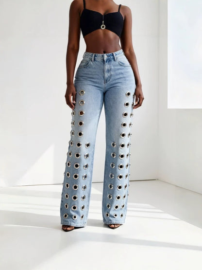 Womens High Waist Straight Leg Jeans