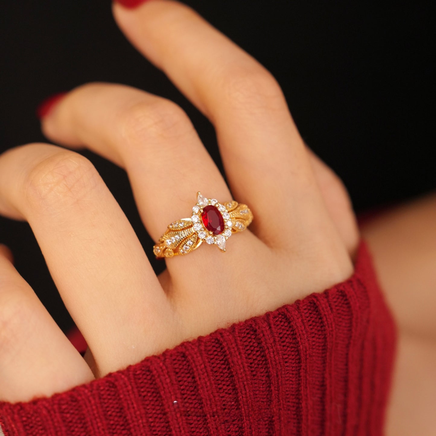 French Retro Ruby Open Ring