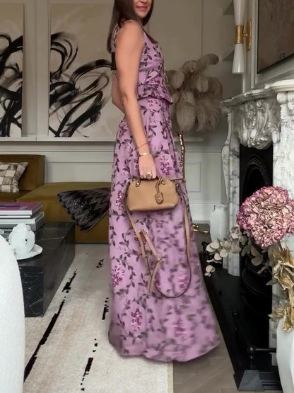 Set met bretels en wijde broek met bloemenprint