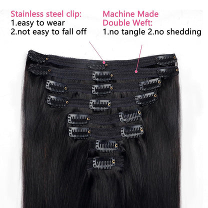 Clip-in Human Hair Extensions with Double Weft