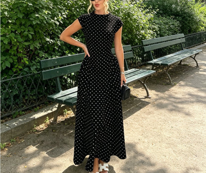 Polka Dot High Waist A-Line Dress