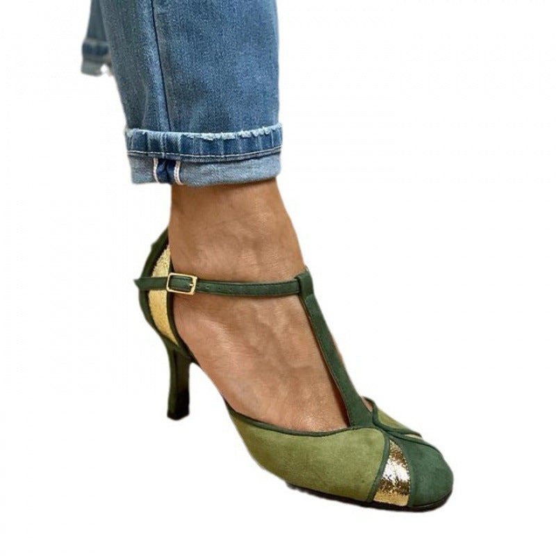Women Round Toe Buckle Stiletto Sandals