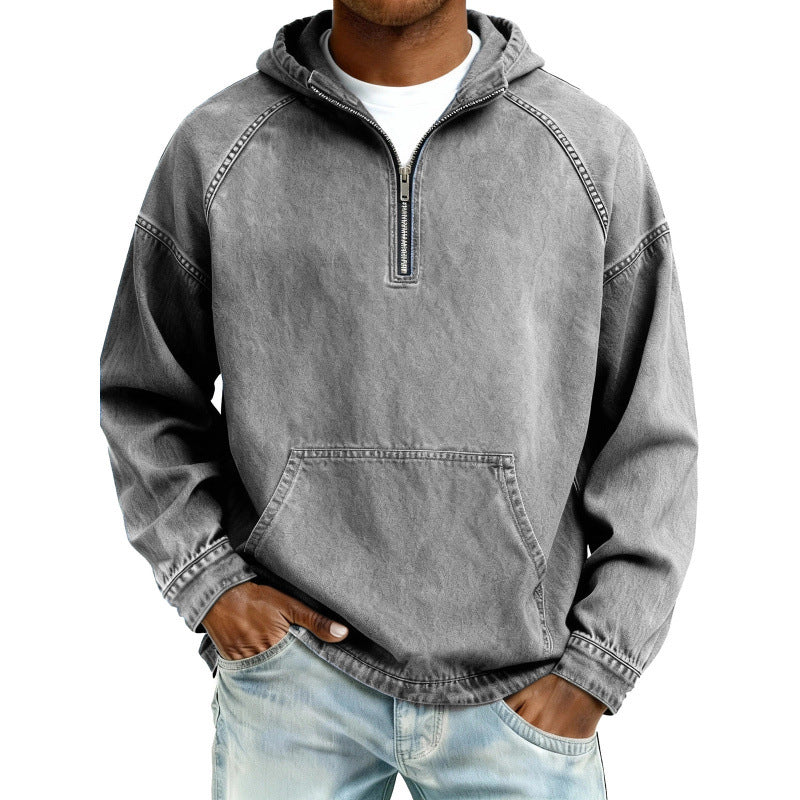 Mens Retro Half Zip Hooded Sweatshirt