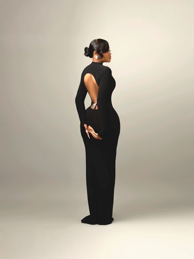 Womens Backless High Neck Bodycon Long Dress