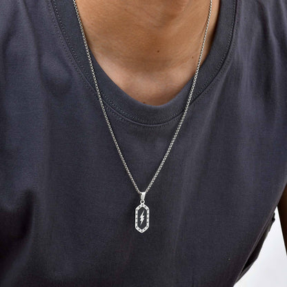 Stainless Steel Hexagonal Lightning Pattern Pendant Necklace
