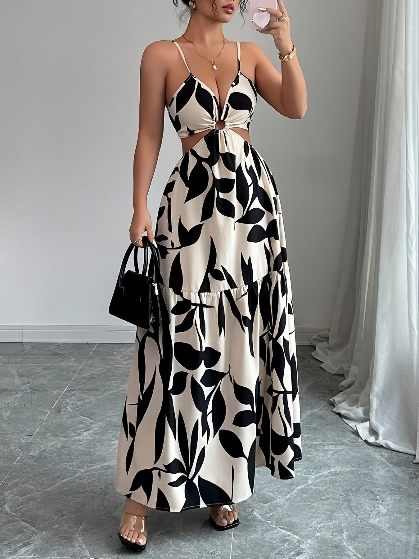 Floral Print Backless Maxi Dress