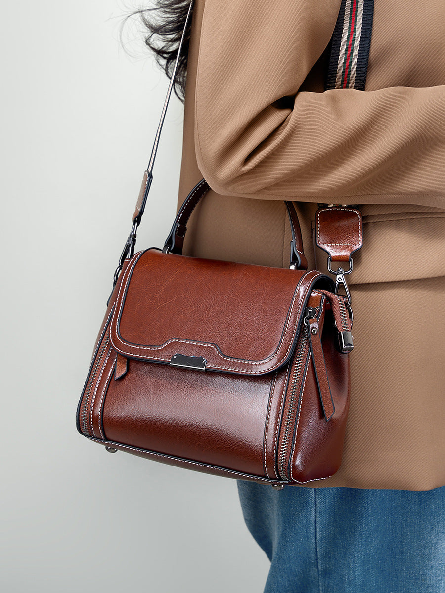 Cowhide Leather Crossbody Handbag