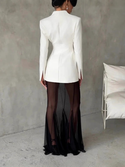Mesh See-Through Skirt with Lapel Suit