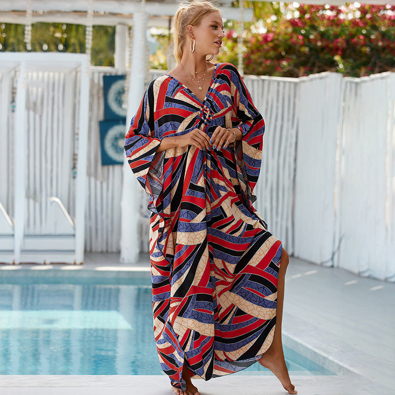 Loose Beach Cover Up Dress with Sun Protection