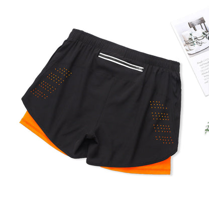 Fake Two Piece Double Layer Sports Shorts, Quick Drying, Breathable, Anti Glare Running, Training, Fitness Shorts, Summer Mens