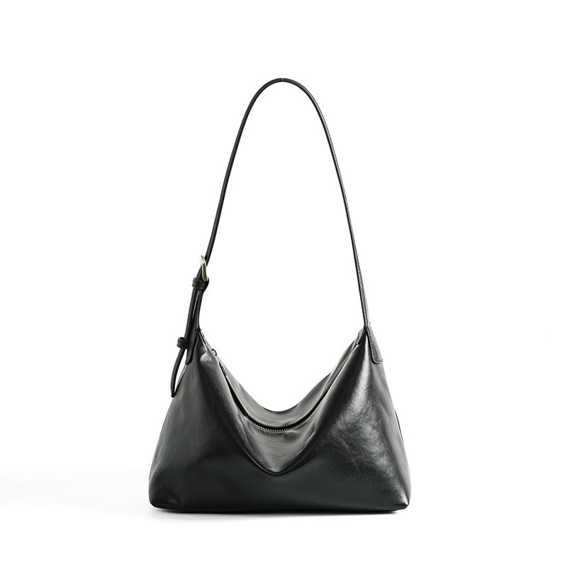 Vintage First Layer Vegetable Tanned Cowhide Casual Shoulder Underarm Bag Large Capacity Classic Leather Crossbody Hobo Bag