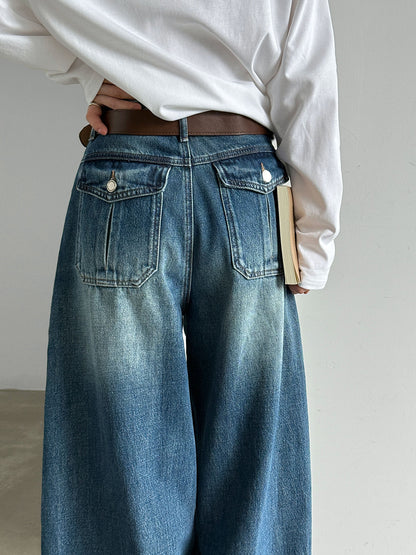 Vintage High Waist Wide Leg Denim Pants