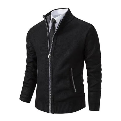 Mens Solid Color Stand Collar Knitted Cardigan