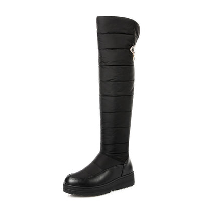 Down Cloth Thick Fur Snow Boots Belt Buckle Over-the-Knee Boots