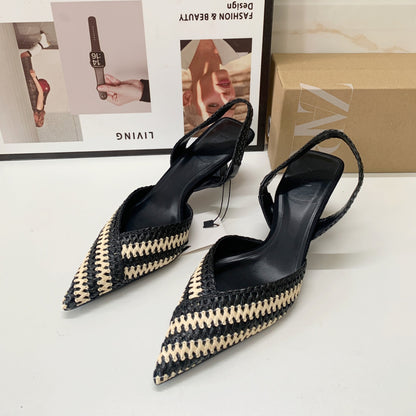 Franse luxe slingback pumps met gevlochten stiksels en spitse neus