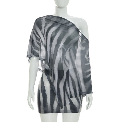 Women's Claw Print Oblique Shoulder Two-Piece Set