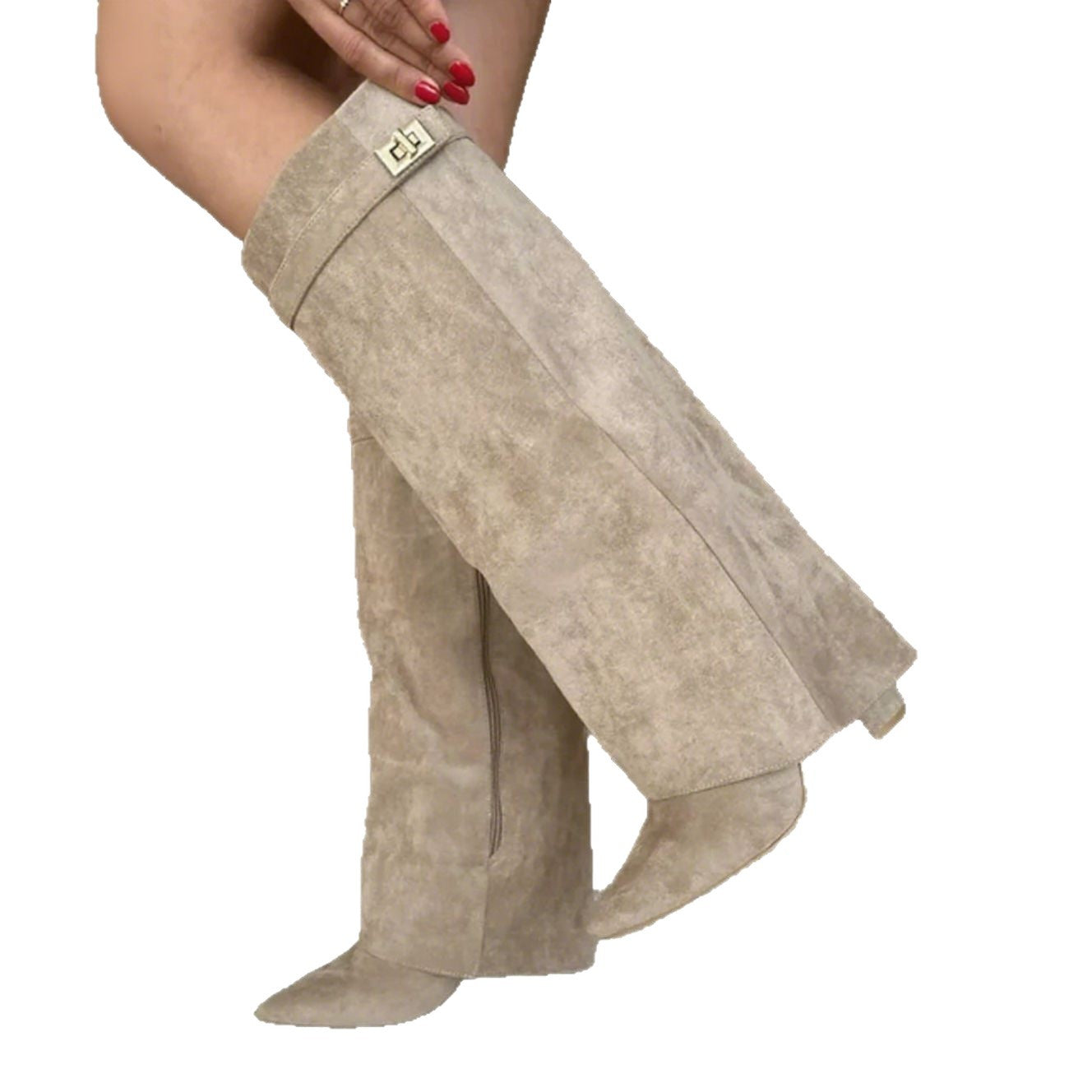 Laarzen met spitse neus grote schachtomtrek en metalen gesp