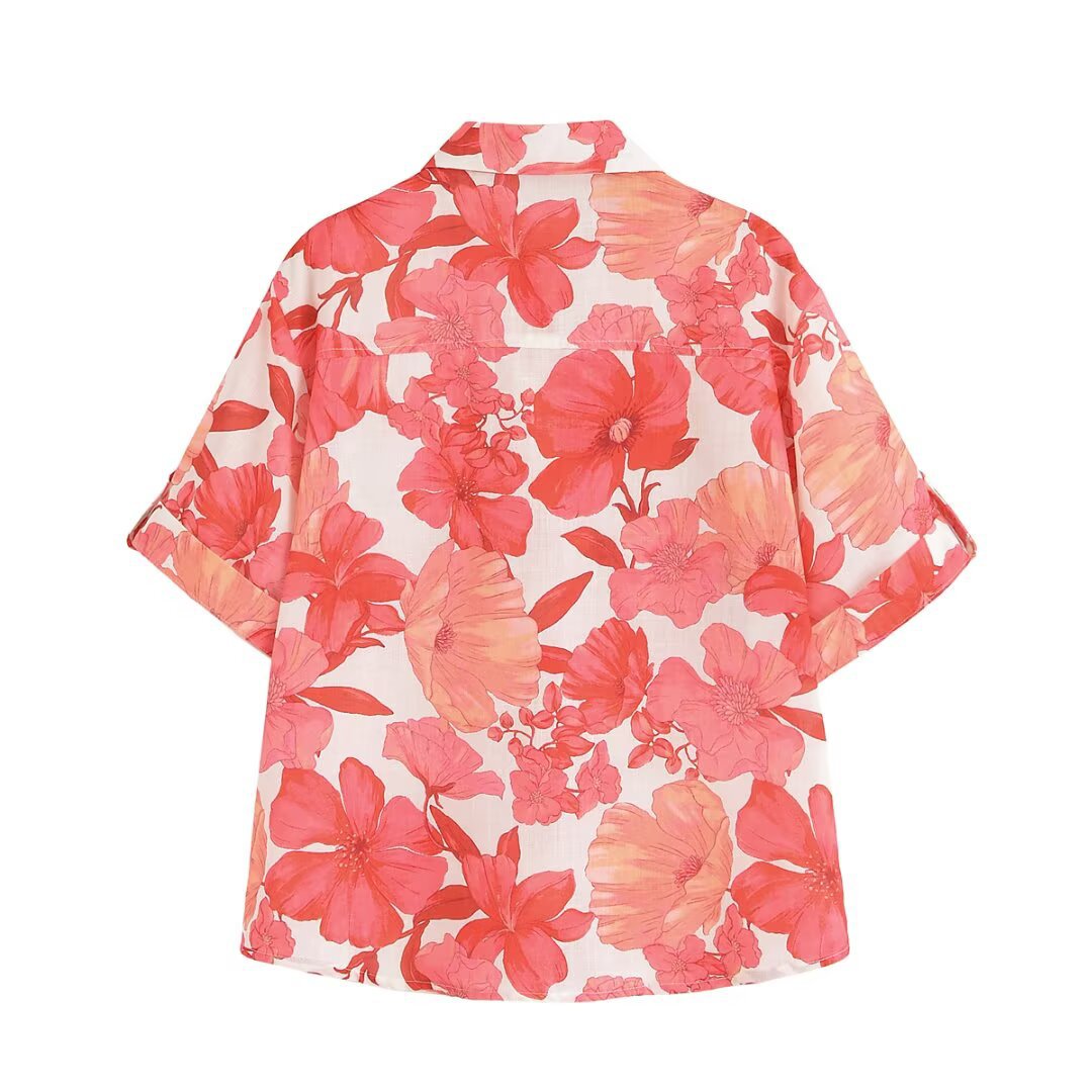 Women's Printed Pocket Shirt + Short Skirt Set