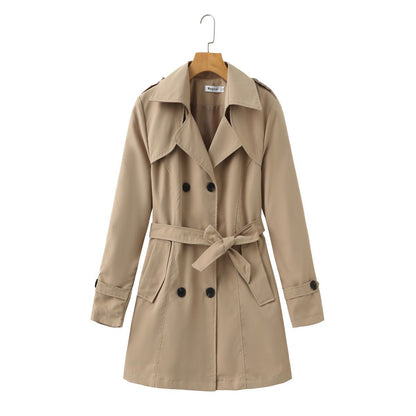 Women's Korean Style Mid-Long Trench Coat with Pockets