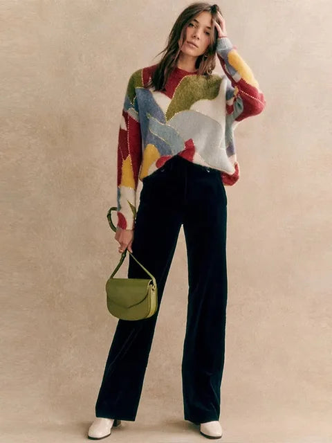 Colorful Patchwork Sequin Sweater for Women Fashion Loose Long Sleeve O-neck Lady Knit Pullovers Autumn Winter Female Jumpers
