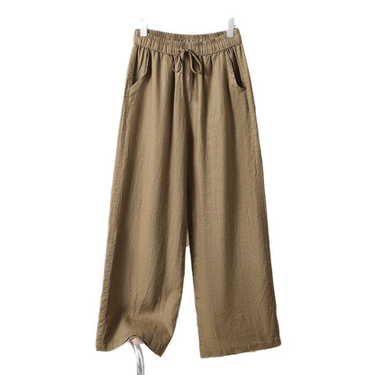 Katoen-linnen broek met wijde pijpen en hoge taille voor dames