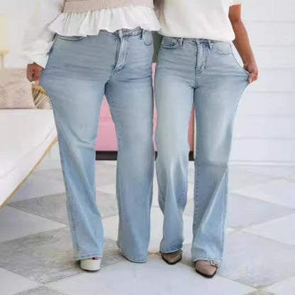 Lichtblauwe jeans met hoge taille in Amerikaanse stijl