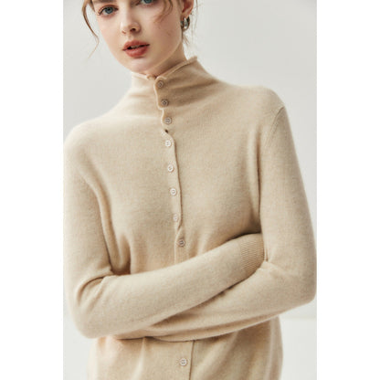 Reversible Cashmere Cardigan Women High Neck Knitted Sweater