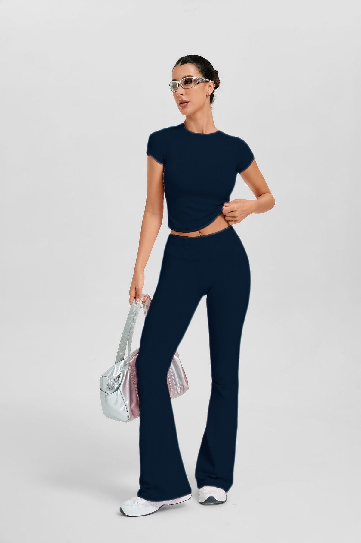 Women's Short Sleeve Flared Leg 2-Piece Yoga Set