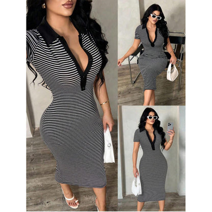 Womens Striped Knitted Midi Dress