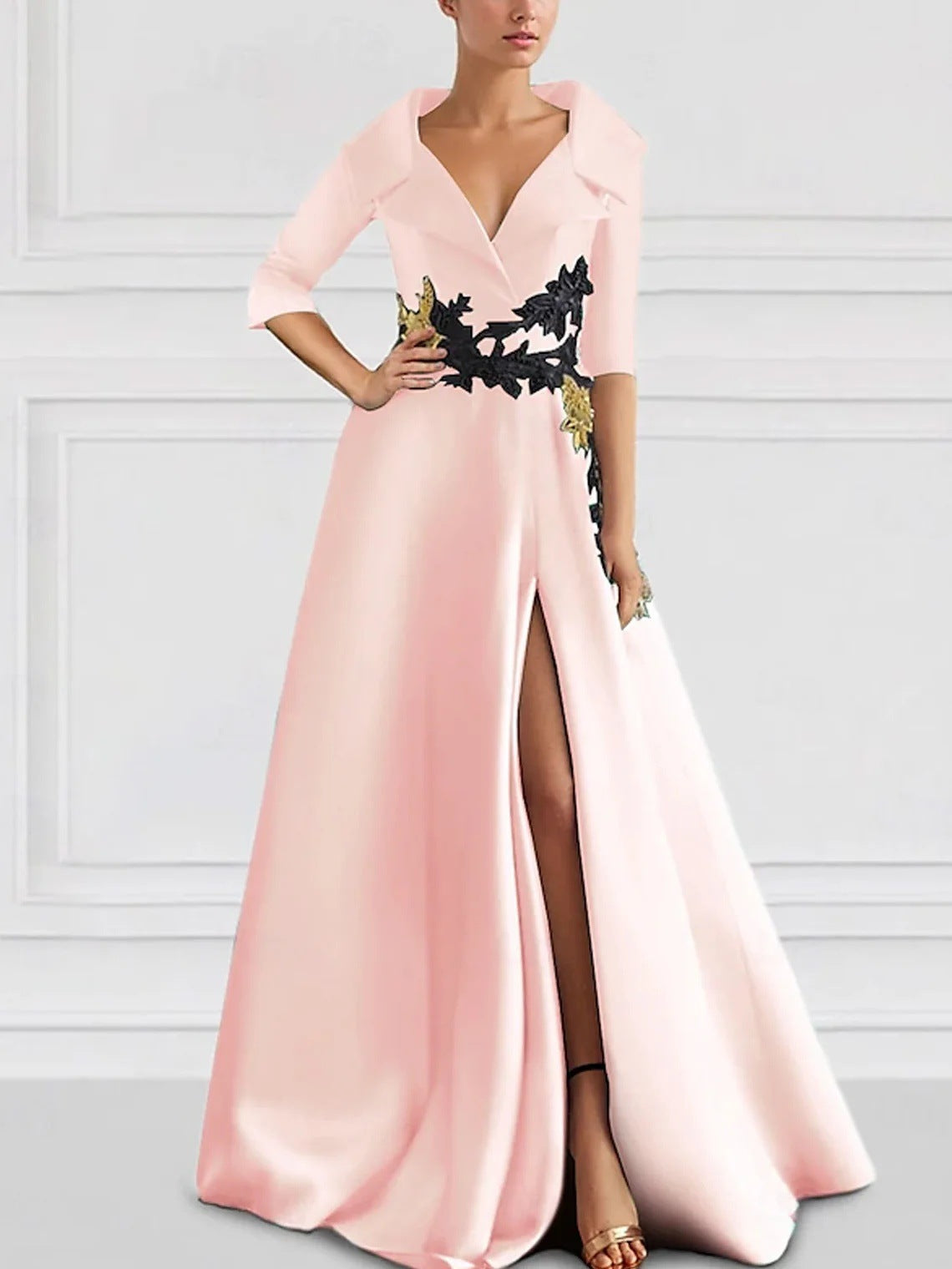 Elegant V-Neck Slit Evening Gown