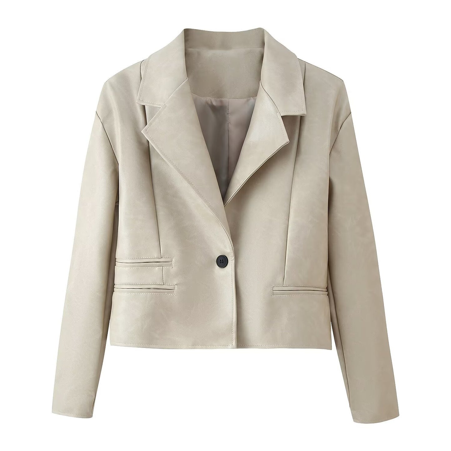 Korte PU-leren blazer met kraag