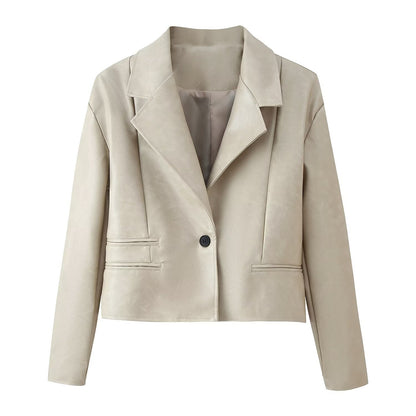Korte PU-leren blazer met kraag