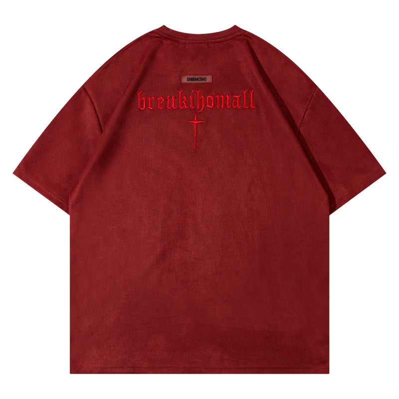Basic Suede Solid Color Short Sleeve T-Shirt Summer Loose
