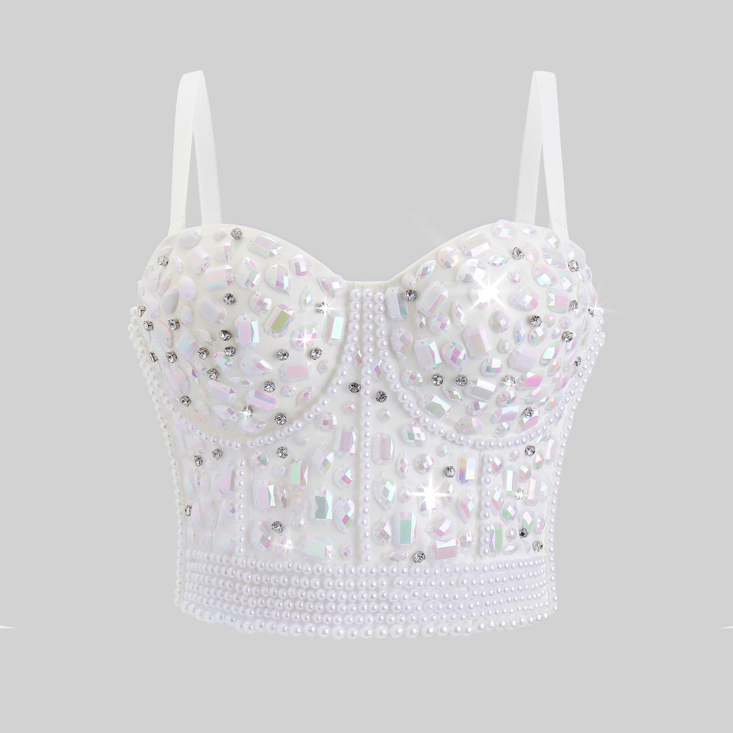 Rhinestone Beaded Fitted Bustier Bralette Camisole Small Strap