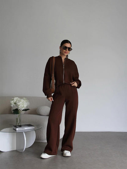 Women's casual long-sleeved coat and long pants set