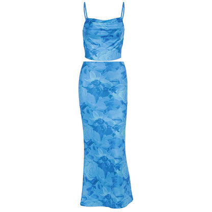 Print Sexy  Backless Hip-hugging Slim Two-piece Set