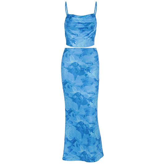 Print Sexy  Backless Hip-hugging Slim Two-piece Set