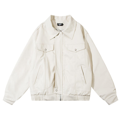 Heren casual Amerikaanse stijl losse PU-leren jacket