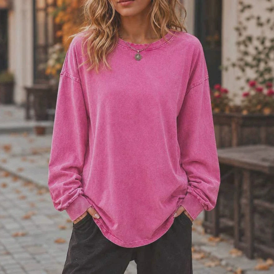 Unisex Vintage Oversized Long Sleeve Cotton Blend Pullover Top