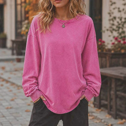 Unisex Vintage Oversized Long Sleeve Cotton Blend Pullover Top