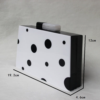 Women New One Shoulder Diagonal Bag Fashion Acrylic Dinner Wedding Bag Black And White Polka Dot Handbag