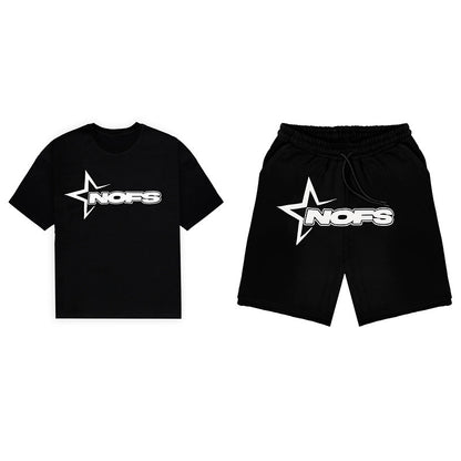 Short Sleeve Top for Men and Women, Street Hip Hop Punk Letter Print T-Shirt and Shorts