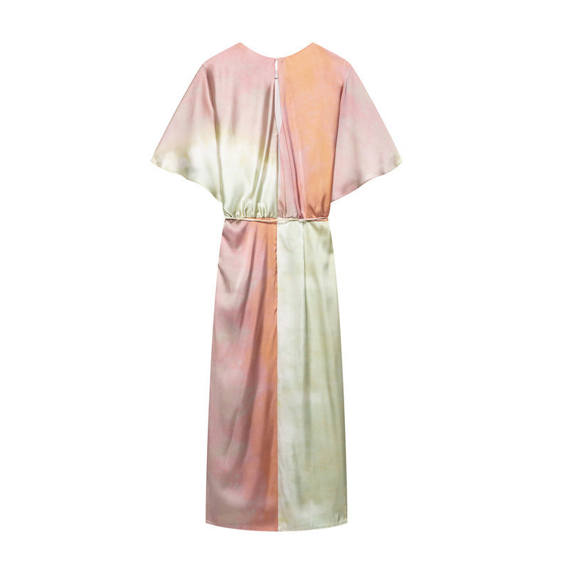 New summer tie dye printed MIDI dress