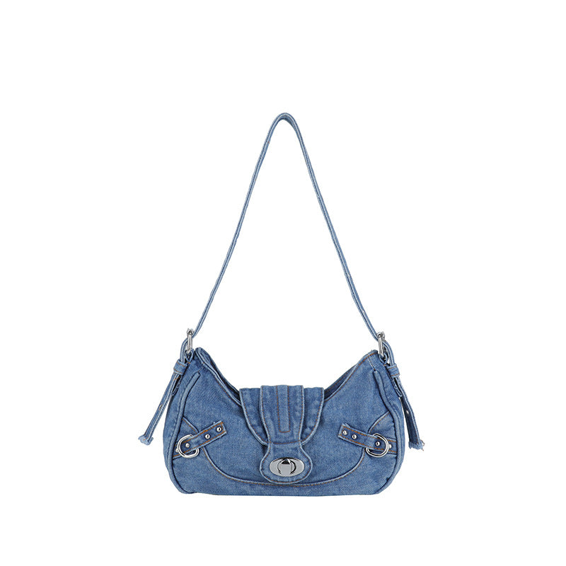 Retro denim material underarm bag, fashionable single-shoulder crossbody bag