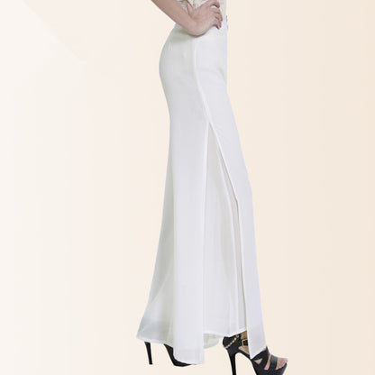 2025 spring and summer new chiffon pantskirt mesh loose harem straight casual pants plus size women's wide leg pants 1309