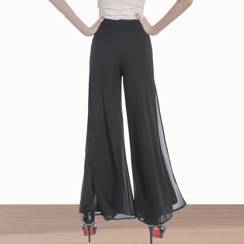 2025 spring and summer new chiffon pantskirt mesh loose harem straight casual pants plus size women's wide leg pants 1309