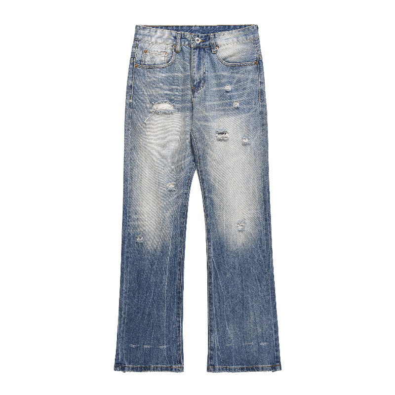 Mens Washed Denim Jeans with Micro Flare