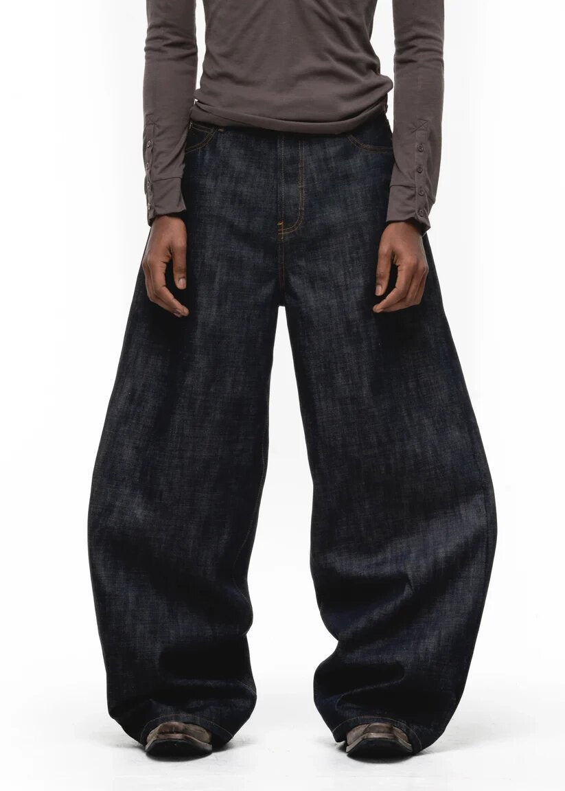 Heavyweight Raw Denim Jeans with Concealed Button Design
